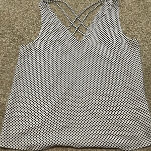 Express polka tank top with cross cross back